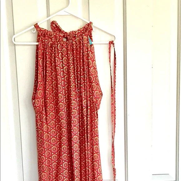 Maxi Dress Red/Green/Dark Pink Geometric Print Large by Escapada - Picture 10 of 10